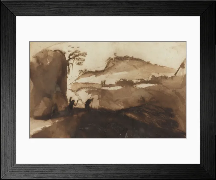 Framed Print : Shepherds Peering into a Chasm, 1620s. Creator: Guercino Framed Print : Shepherds Peering into a Chasm, 1620s. Creator: Guercino