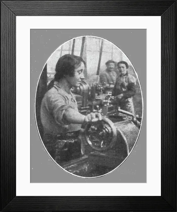 Framed Print : Les femmes dans les usines de guerre; Une jeune Parisienne travaillant a l'evidement... 1916. Creator: Unknown Framed Print : Les femmes dans les usines de guerre; Une jeune Parisienne travaillant a l'evidement... 1916. Creator: Unknown