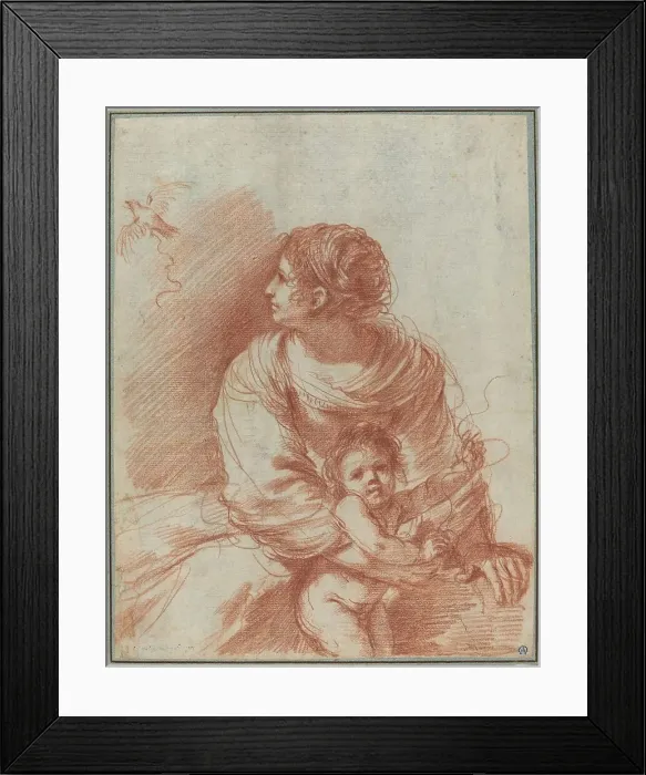 Framed Print : The Madonna and Child with an Escaped Goldfinch, early 1630s. Creator: Guercino Framed Print : The Madonna and Child with an Escaped Goldfinch, early 1630s. Creator: Guercino