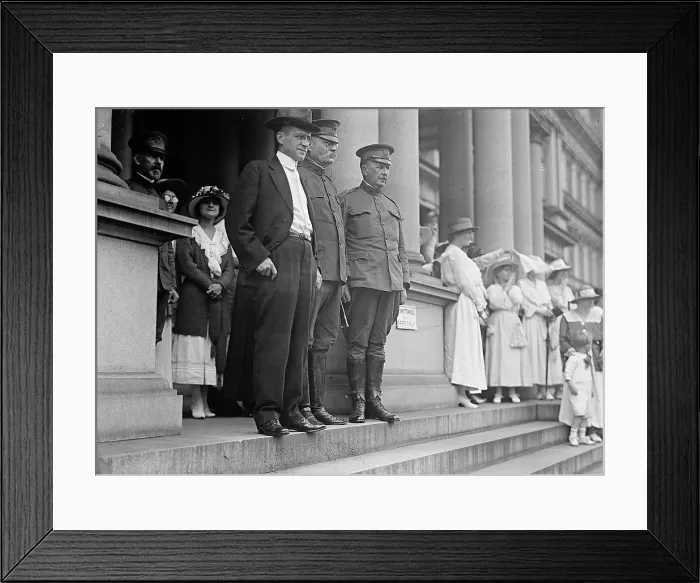 Framed Print : American University Training Camp - Secretary Baker And General T.H. Bliss Greeting Students, 1917. Creator: Harris & Ewing. American University Training Camp - Secretary Baker And General T.H. Bliss Greeting Students, 1917