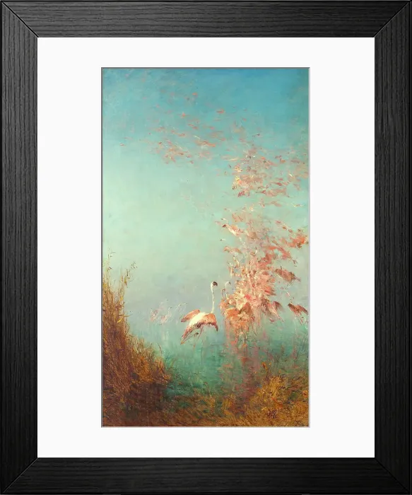 Framed Print : Envol de flamants roses, étang de Vaccarès, between 1890 and 1895. Creator: Felix Francois Georges Philibert Ziem Framed Print : Envol de flamants roses, étang de Vaccarès, between 1890 and 1895. Creator: Felix Francois Georges Philibert Ziem