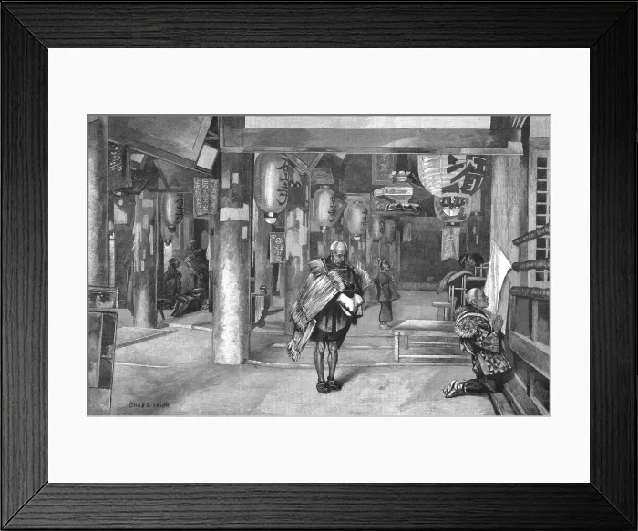 Framed Print : Pilgrims Praying in a Temple, Japan, 1891. Creator: Charles Edwin Fripp Framed Print : Pilgrims Praying in a Temple, Japan, 1891. Creator: Charles Edwin Fripp