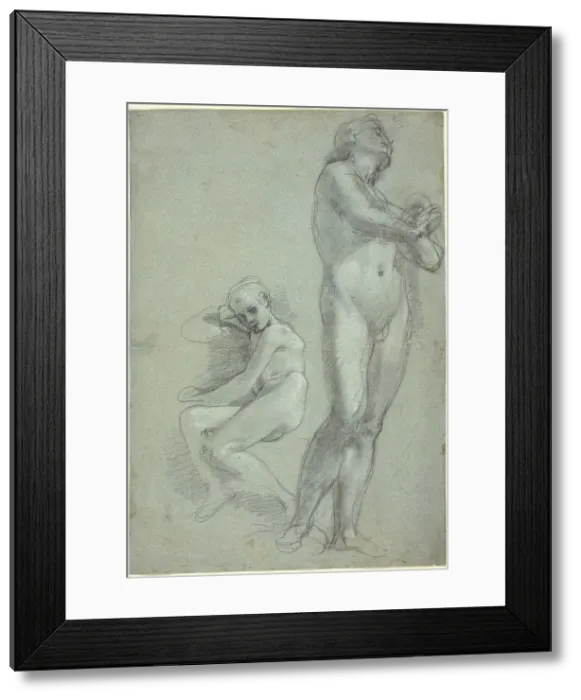 Framed Print : Two Nude Youths [recto], c. 1565 / 1567. Creator: Federico Barocci