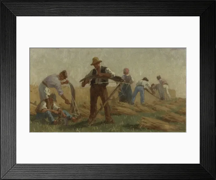 Framed Print : History of wheat: Harvesters sharpening their scythes. Sketch for the drawing room in the... 1879. Creator: Paul Albert Baudouin Framed Print : History of wheat: Harvesters sharpening their scythes. Sketch for the drawing room in the... 1879. Creator: Paul Albert Baudouin