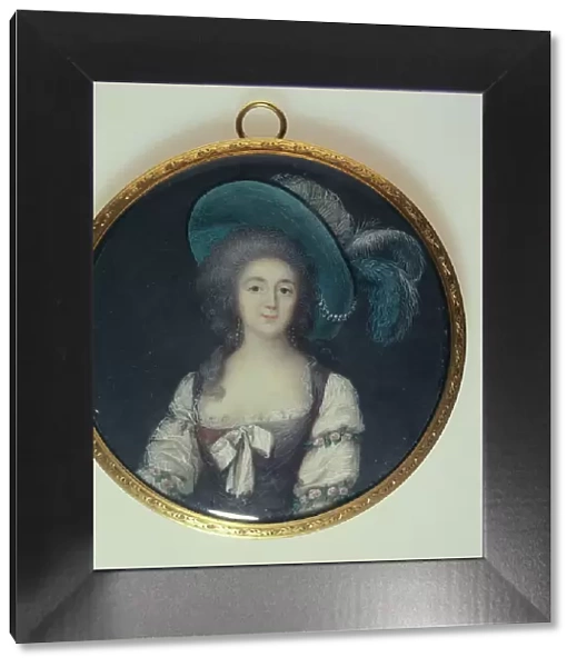 Portrait of young woman in a plumed hat, c1785. Creator: Vincenza Benzi-Basteris