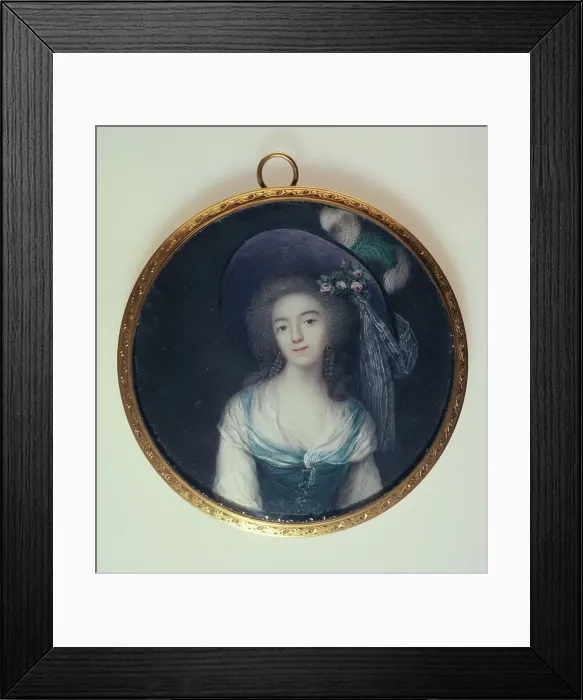 Framed Print : Portrait of woman in a plumed hat with ribbon, c1785. Creator: Vincenza Benzi-Basteris Framed Print : Portrait of woman in a plumed hat with ribbon, c1785. Creator: Vincenza Benzi-Basteris