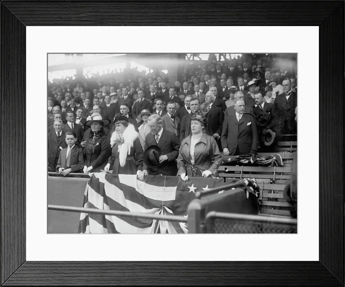 Framed Print : President Woodrow Wilson and wife Ellen Axson Wilson, Mrs. Willoughbys Chesley, Baseball, 1917. Creator: Harris & Ewing. President Woodrow Wilson and wife Ellen Axson Wilson, Mrs. Willoughbys Chesley, Baseball, 1917. Creator: Harris & Ewing Framed Print : President Woodrow Wilson and wife Ellen Axson Wilson, Mrs. Willoughbys Chesley, Baseball, 1917. Creator: Harris & Ewing. President Woodrow Wilson and wife Ellen Axson Wilson, Mrs. Willoughbys Chesley, Baseball, 1917. Creator: Harris & Ewing