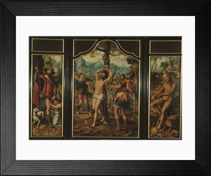 Framed Print : Triptych of the martyrdom of Saint Sebastian (central panel)... between 1525 and 1566. Creator: Jan Sanders van Hemessen Framed Print : Triptych of the martyrdom of Saint Sebastian (central panel)... between 1525 and 1566. Creator: Jan Sanders van Hemessen