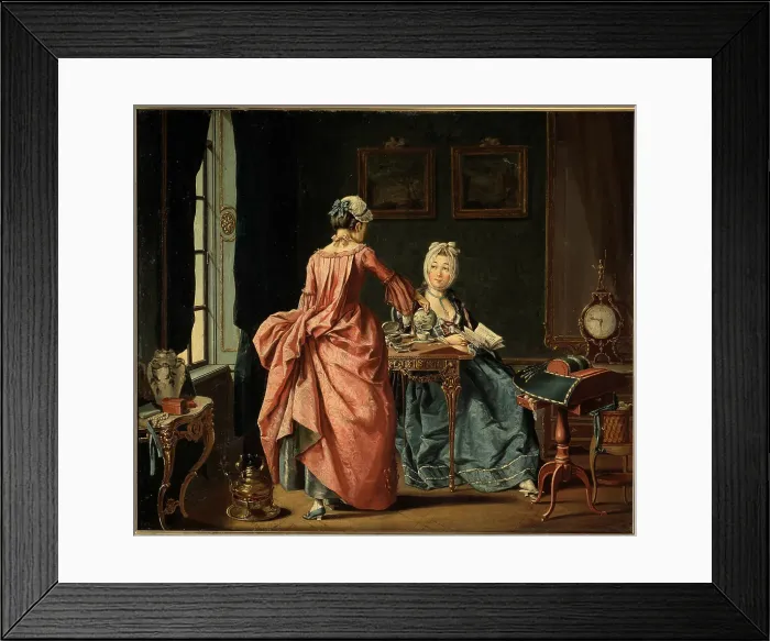Framed Print : A woman is reading, the chambermaid brings tea, 1775. Creator: Hilleström, Pehr (1732-1816) Framed Print : A woman is reading, the chambermaid brings tea, 1775. Creator: Hilleström, Pehr (1732-1816)