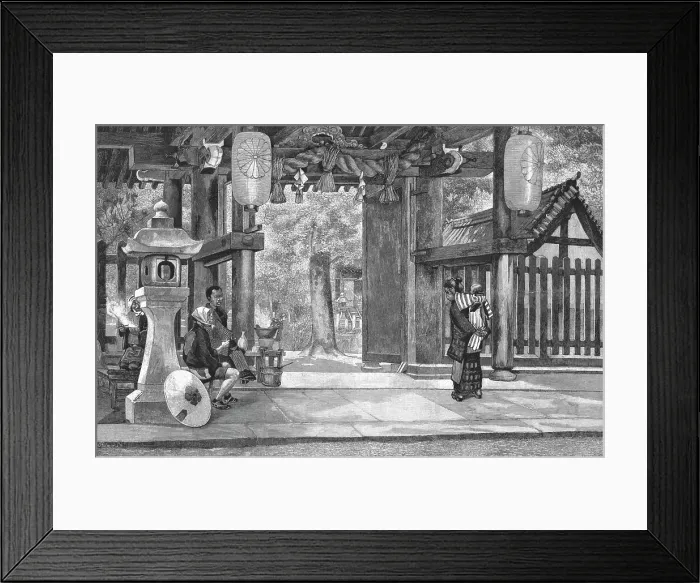 Framed Print : Entrance to the Great Shinto Temple at Kobe, Japan, 1891. Creator: Charles Edwin Fripp Framed Print : Entrance to the Great Shinto Temple at Kobe, Japan, 1891. Creator: Charles Edwin Fripp