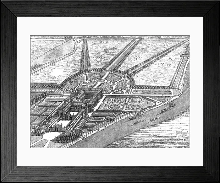 Framed Print : Bird's Eye View of Hampton Court Palace as finished by William III, 1891. Creator: Unknown Framed Print : Bird's Eye View of Hampton Court Palace as finished by William III, 1891. Creator: Unknown