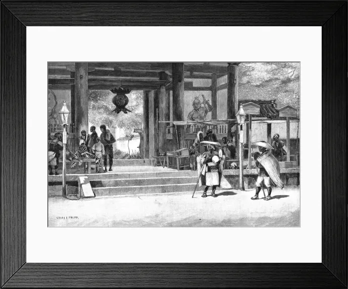 Framed Print : Porch of the Ikuta Temple, Kobe, Japan, 1891. Creator: Charles Edwin Fripp Framed Print : Porch of the Ikuta Temple, Kobe, Japan, 1891. Creator: Charles Edwin Fripp