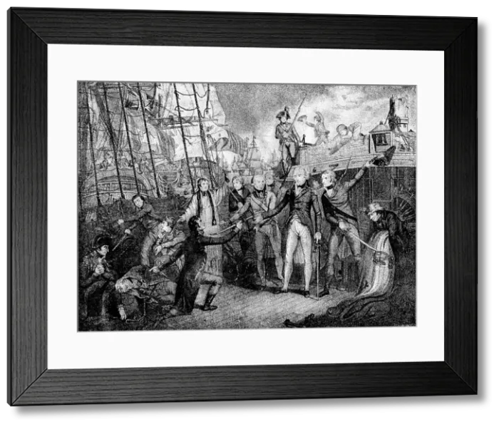 Framed Print : The Battle off Cape St. Vincent;Commodore Nelson receiving the Sword of the Dying Spaninish...'1891 Creator: Daniel Orme