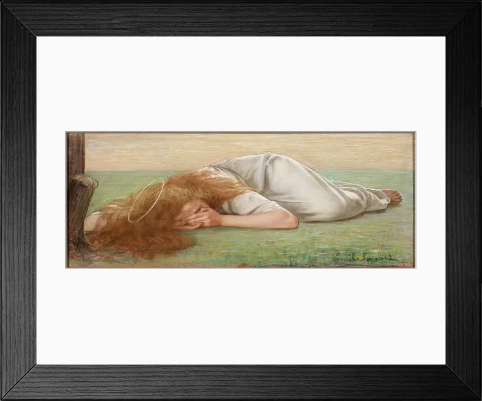 Framed Print : Mary Magdalene at the foot of the cross, 1897. Creator: Longoni, Emilio (1859-1932) Framed Print : Mary Magdalene at the foot of the cross, 1897. Creator: Longoni, Emilio (1859-1932)