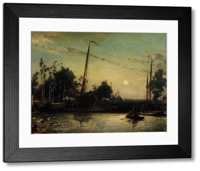 Framed Print : Boat under construction by the canal, Dutch landscape, 1857. Creator: Johan Barthold Jongkind Framed Print : Boat under construction by the canal, Dutch landscape, 1857. Creator: Johan Barthold Jongkind