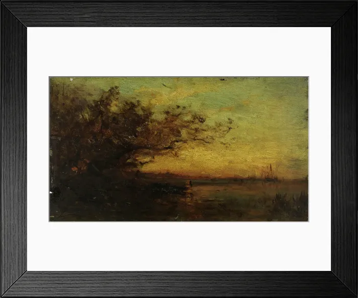 Framed Print : Plan d'eau, soleil couchant. Au revers : Deux études, between 1850 and 1860. Creator: Felix Francois Georges Philibert Ziem Framed Print : Plan d'eau, soleil couchant. Au revers : Deux études, between 1850 and 1860. Creator: Felix Francois Georges Philibert Ziem