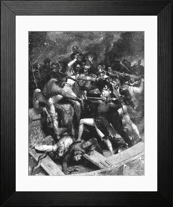 Framed Print : Nelson's Conflict with a Spanish Launch, July 3, 1797 at the Blockade of Cadiz... 1891. Creator: Richard Westall Framed Print : Nelson's Conflict with a Spanish Launch, July 3, 1797 at the Blockade of Cadiz... 1891. Creator: Richard Westall