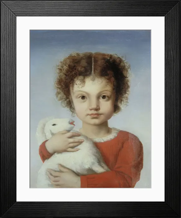 Framed Print : Portrait of Lina Calamatta as a child, with a lamb in her arms, 1848. Creator: Josephine Calamatta Framed Print : Portrait of Lina Calamatta as a child, with a lamb in her arms, 1848. Creator: Josephine Calamatta