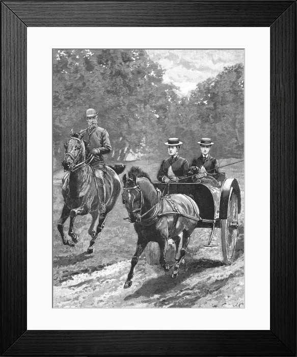Framed Print : HRH Prince Christian riding with his Daughters in Windsor Park, 1891. Creator: John Charlton Framed Print : HRH Prince Christian riding with his Daughters in Windsor Park, 1891. Creator: John Charlton