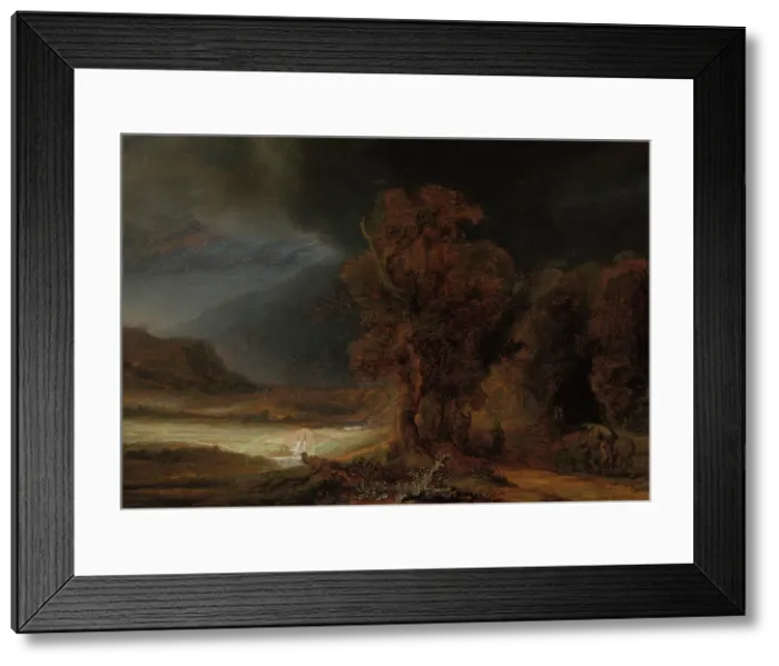 Framed Print : Landscape with the Parable of the Good Samaritan, 1638. Creator: Rembrandt van Rhijn (1606-1669) Framed Print : Landscape with the Parable of the Good Samaritan, 1638. Creator: Rembrandt van Rhijn (1606-1669)