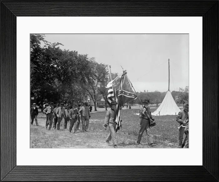 Framed Print : Confederate Reunion - North Carolina Veterans with Flag, 1917. Creator: Harris & Ewing. Confederate Reunion - North Carolina Veterans with Flag, 1917. Creator: Harris & Ewing