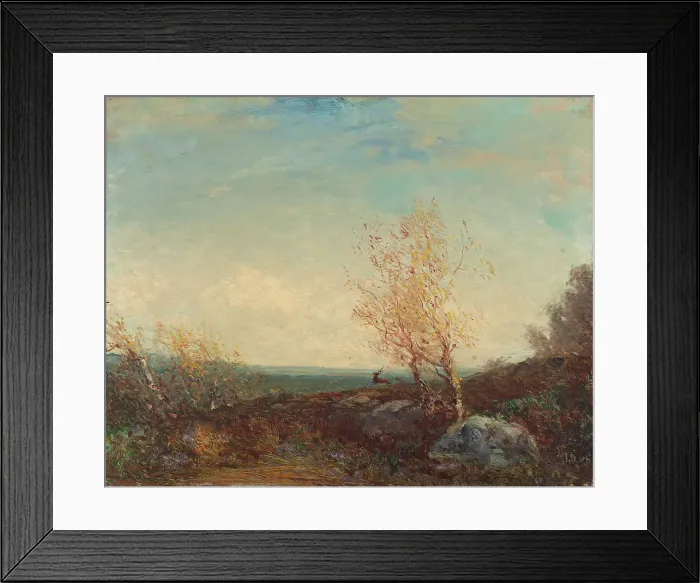 Framed Print : Cerf dans la forêt de Fontainebleau, between 1875 and 1880. Creator: Felix Francois Georges Philibert Ziem Framed Print : Cerf dans la forêt de Fontainebleau, between 1875 and 1880. Creator: Felix Francois Georges Philibert Ziem
