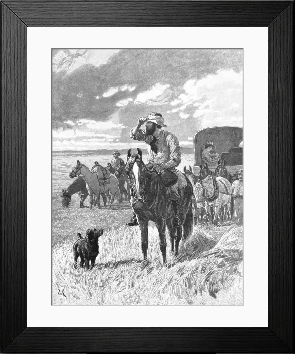 Framed Print : In Search of a New Home - A Scene in the Far West, 1891. Creator: John Charlton Framed Print : In Search of a New Home - A Scene in the Far West, 1891. Creator: John Charlton