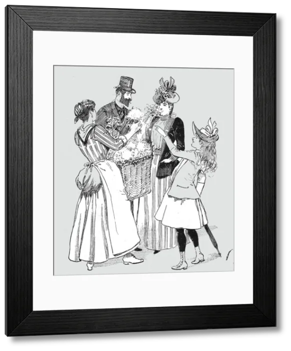 Framed Print : The Paris Season - drawn by Mars; A Flower Girl in the Avenue Du Bois de Boulogne, 1891. Creator: Mars Framed Print : The Paris Season - drawn by Mars; A Flower Girl in the Avenue Du Bois de Boulogne, 1891. Creator: Mars