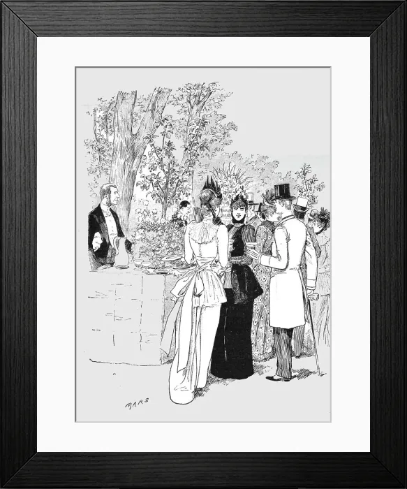 Framed Print : The Paris Season - drawn by Mars; A Garden Party - A Busy Corner, 1891. Creator: Mars Framed Print : The Paris Season - drawn by Mars; A Garden Party - A Busy Corner, 1891. Creator: Mars