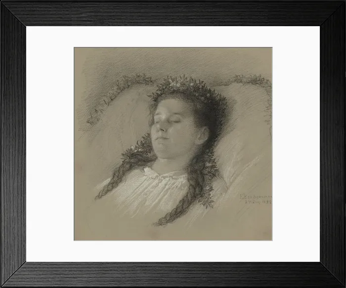 Framed Print : A Girl on Her Deathbed with a Crown of Flowers, 1882. Creator: Eduard Julius Friedrich Bendemann Framed Print : A Girl on Her Deathbed with a Crown of Flowers, 1882. Creator: Eduard Julius Friedrich Bendemann