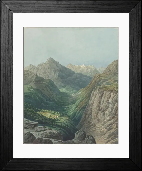 Framed Print : An Alpine Valley, 1878. Creator: Rodolphe Leon Berthoud Framed Print : An Alpine Valley, 1878. Creator: Rodolphe Leon Berthoud