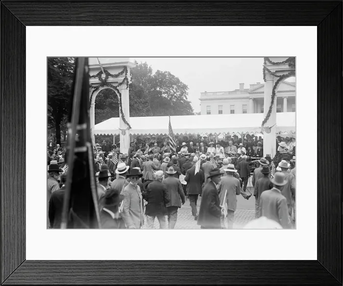 Framed Print : Confederate Reunion - President And Mrs. Wilson; Marshall, Etc. Reviewing Parade From Stand... 1917 Creator: Harris & Ewing. Confederate Reunion - President And Mrs. Wilson; Marshall, Etc Framed Print : Confederate Reunion - President And Mrs. Wilson; Marshall, Etc. Reviewing Parade From Stand... 1917 Creator: Harris & Ewing. Confederate Reunion - President And Mrs. Wilson; Marshall, Etc