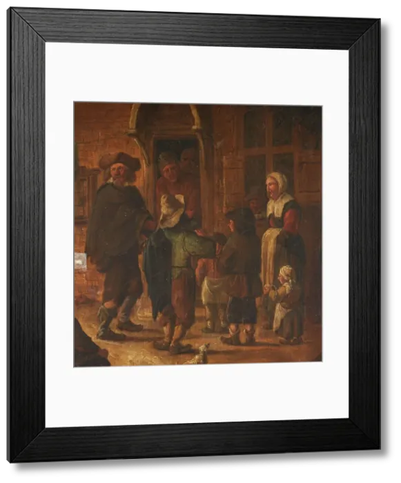 Framed Print : Beggars at the door of the inn, in the style of Adriaen van Ostade. Creator: Unknown Framed Print : Beggars at the door of the inn, in the style of Adriaen van Ostade. Creator: Unknown