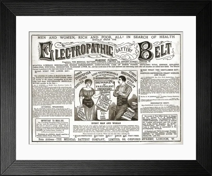 Framed Print : Electropathic Battery Belt, 1886. Creator: Unknown Framed Print : Electropathic Battery Belt, 1886. Creator: Unknown