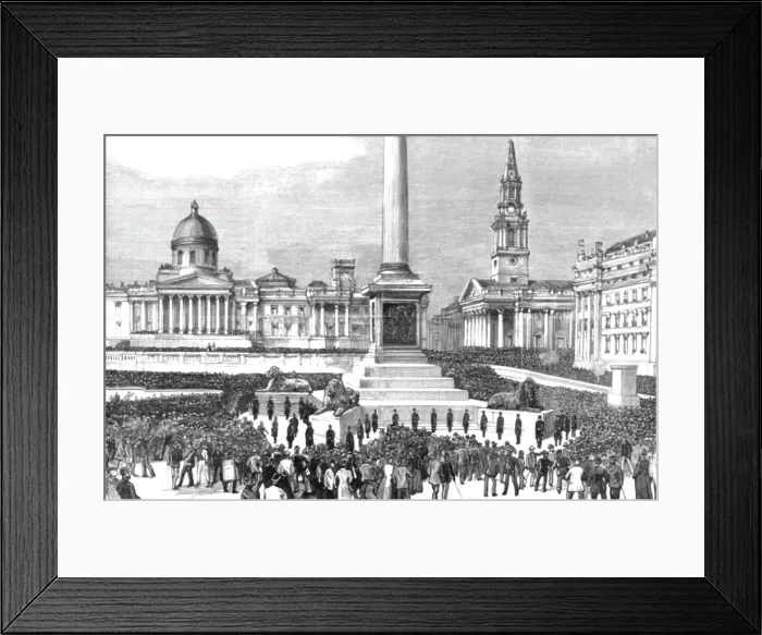 Framed Print : Trafalgar Square during the meetings of the Unemployed and the Social Democrats, 1886. Creator: Unknown Framed Print : Trafalgar Square during the meetings of the Unemployed and the Social Democrats, 1886. Creator: Unknown