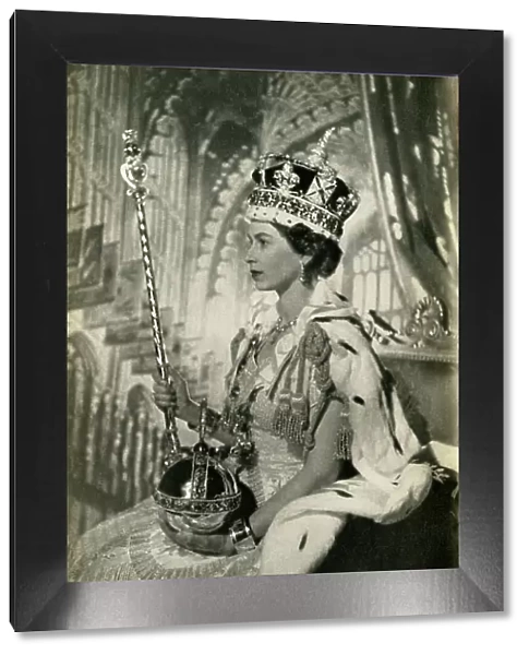 Queen Elizabeth II with crown, orb and sceptre, 2 June 1953, (1962). Creator: Unknown