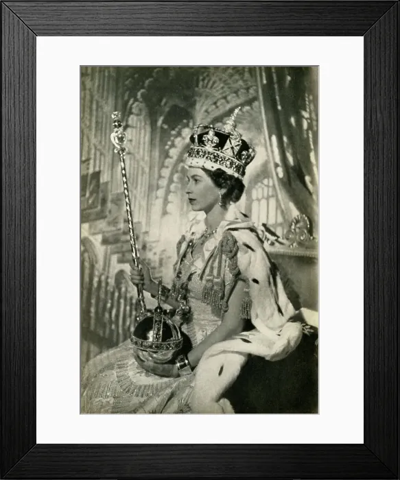 Framed Print : Queen Elizabeth II with crown, orb and sceptre, 2 June 1953, (1962). Creator: Unknown Framed Print : Queen Elizabeth II with crown, orb and sceptre, 2 June 1953, (1962). Creator: Unknown