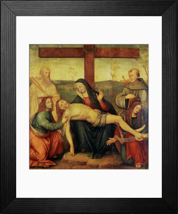 Framed Print : Pieta with Saint Benedict, Saint Francis, Saint John and Saint...c1500-1525. Creator: Raffaellino del Garbo Framed Print : Pieta with Saint Benedict, Saint Francis, Saint John and Saint...c1500-1525. Creator: Raffaellino del Garbo