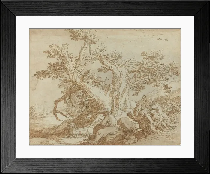 Framed Print : Landscape with Seated Figure and Dog. Creator: Abraham Bloemaert Framed Print : Landscape with Seated Figure and Dog. Creator: Abraham Bloemaert