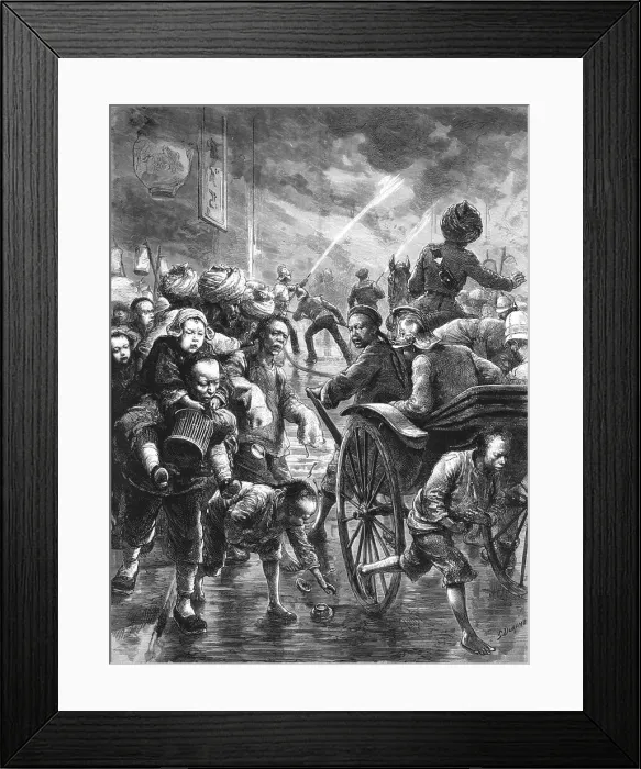 Framed Print : The Fire Season at Hong Kong; Officers of the Brigade coming up in Rickshaws, 1891. Creator: Unknown Framed Print : The Fire Season at Hong Kong; Officers of the Brigade coming up in Rickshaws, 1891. Creator: Unknown