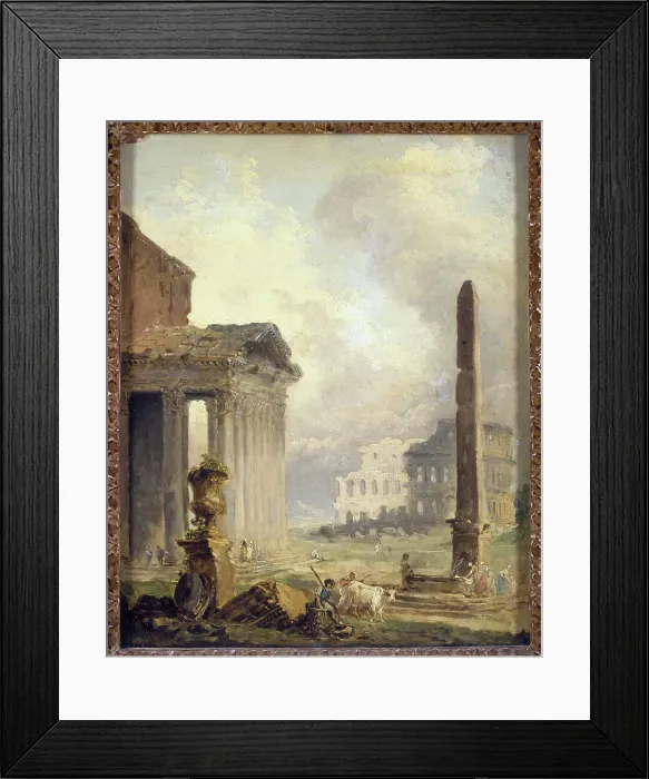 Framed Print : Ruines romaines, le Forum avec le Colisée et l'Obélisque, c1765. Creator: Hubert Robert Framed Print : Ruines romaines, le Forum avec le Colisée et l'Obélisque, c1765. Creator: Hubert Robert