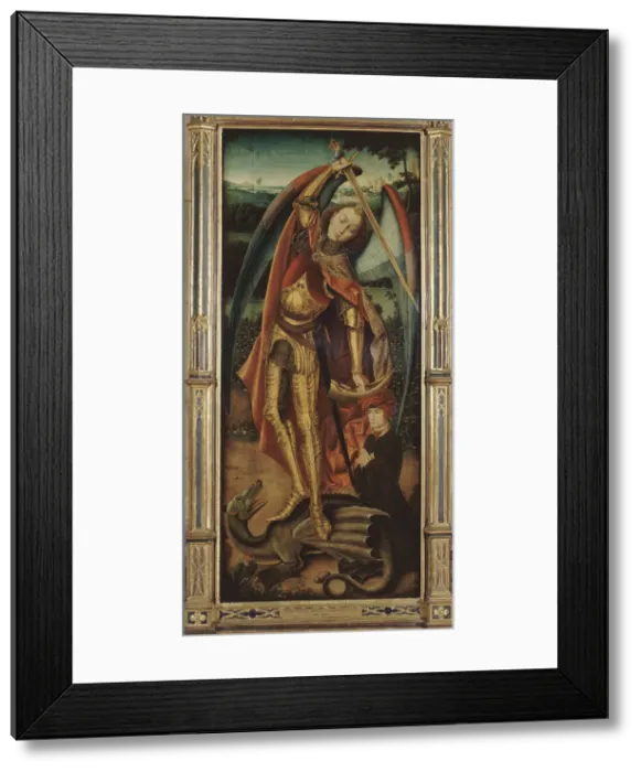 Framed Print : Saint Michael slaying the dragon, after Bermejo, between 1875 and 1900. Creator: Unknown Framed Print : Saint Michael slaying the dragon, after Bermejo, between 1875 and 1900. Creator: Unknown