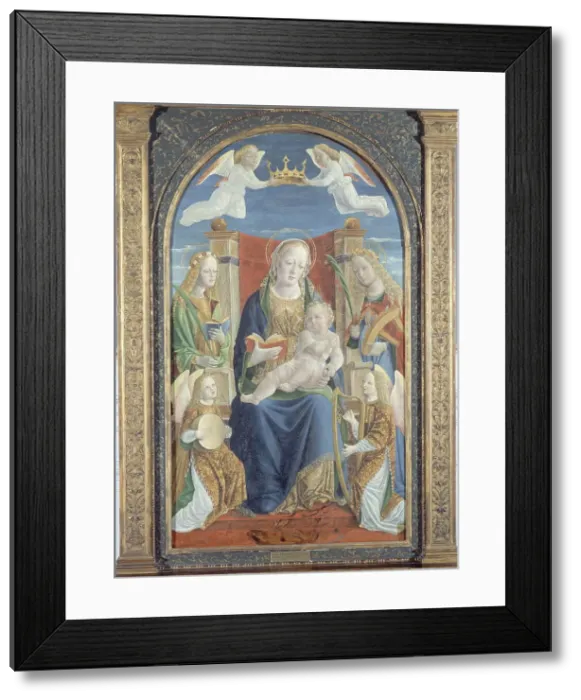 Framed Print : Virgin and Child, with Saint Dorothea, Saint Catherine and two angel musicians, c.1500. Creator: Unknown Framed Print : Virgin and Child, with Saint Dorothea, Saint Catherine and two angel musicians, c.1500. Creator: Unknown
