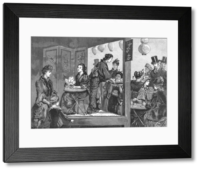 Framed Print : Afternoon Tea at the Japanese Village, Knightsbridge, 1886. Creator: Unknown Framed Print : Afternoon Tea at the Japanese Village, Knightsbridge, 1886. Creator: Unknown