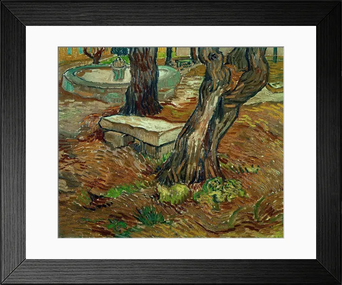 Framed Print : The Stone Bench in the Asylum at Saint-Remy, 1890. Creator: Gogh, Vincent, van (1853-1890) Framed Print : The Stone Bench in the Asylum at Saint-Remy, 1890. Creator: Gogh, Vincent, van (1853-1890)