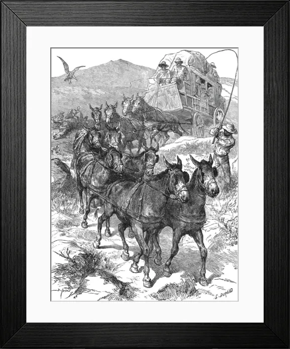 Framed Print : Lord Randolph Churchill in South Africa - Vryburg to Johannesberg by coach, 1891. Creator: G Durand Framed Print : Lord Randolph Churchill in South Africa - Vryburg to Johannesberg by coach, 1891. Creator: G Durand