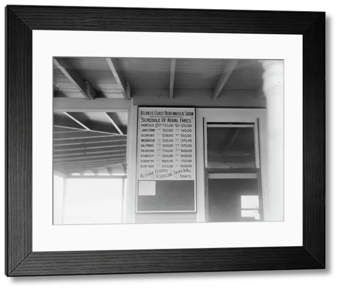 Framed Print : Atlantic Coast Aero-Nautical Statn. - Schedule of Aerial Fares, Early Venture In Passenger... 1915. Creator: Harris & Ewing. Atlantic Coast Aero-Nautical Statn. - Schedule of Aerial Fares, Early Venture In Passenger... 1915 Framed Print : Atlantic Coast Aero-Nautical Statn. - Schedule of Aerial Fares, Early Venture In Passenger... 1915. Creator: Harris & Ewing. Atlantic Coast Aero-Nautical Statn. - Schedule of Aerial Fares, Early Venture In Passenger... 1915
