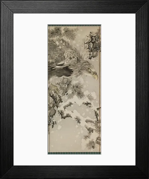 Framed Print : Eagle on a snowy pine, c.1850. Creator: Kishi Renzan Framed Print : Eagle on a snowy pine, c.1850. Creator: Kishi Renzan