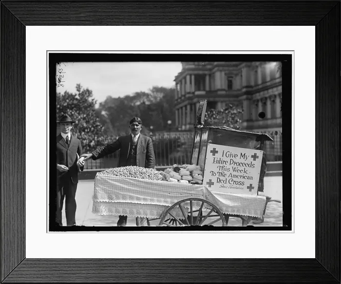 Framed Print : Peanut vendor Steve Vasilakas standing near his cart... between 1916 and 1918. Creator: Harris & Ewing. Peanut vendor Steve Vasilakas standing near his cart... between 1916 and 1918. Creator: Harris & Ewing Framed Print : Peanut vendor Steve Vasilakas standing near his cart... between 1916 and 1918. Creator: Harris & Ewing. Peanut vendor Steve Vasilakas standing near his cart... between 1916 and 1918. Creator: Harris & Ewing