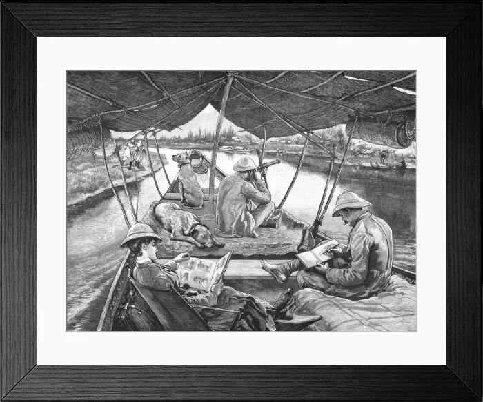 Framed Print : Houseboat Life in Kashmir; On the way to Sumbul on the Thelum River, 1891. Creator: W Small Framed Print : Houseboat Life in Kashmir; On the way to Sumbul on the Thelum River, 1891. Creator: W Small